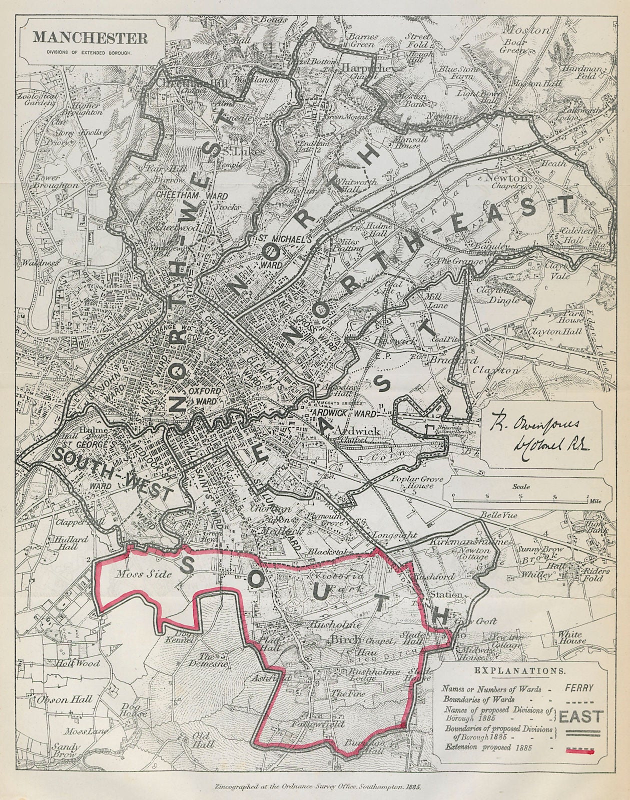 Manchester Parliamentary Borough. BOUNDARY COMMISSION. Jones 1885 old map